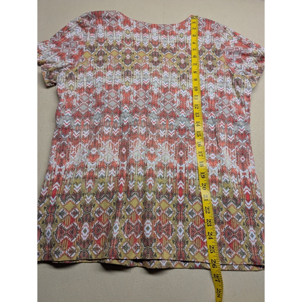 Ruby Rd Women's T Shirt Size M Multi Color Orange Mustard Shell Neckline Boho - Picture 2 of 5